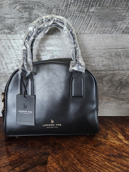 London Fog Handbags - NWT London Fog Black Dome Satchel With Attachable Crossbody Strap Gold Accents